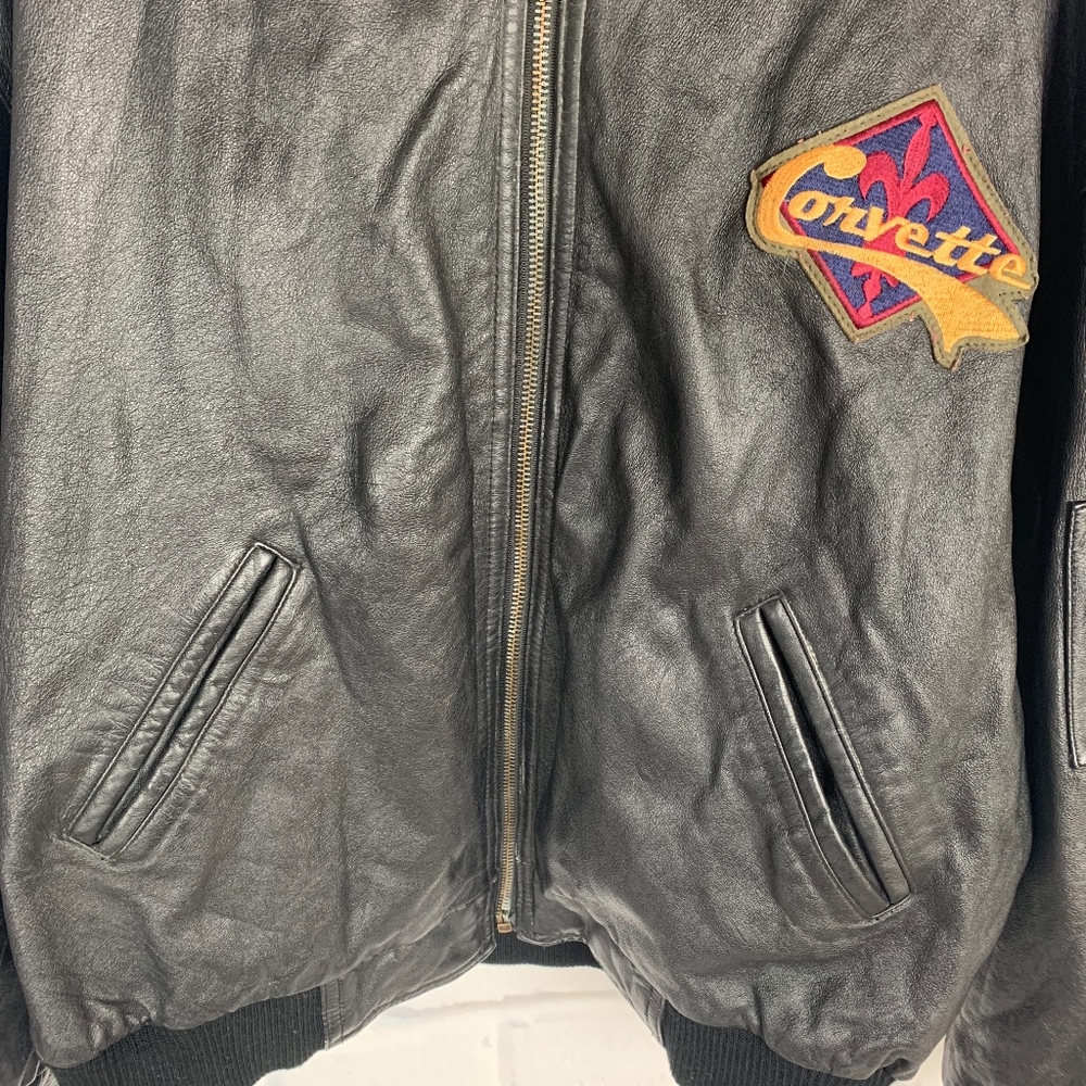 Design by Reed Corvette Logo Leather Bomber Jacket - Picture 2 of 8
